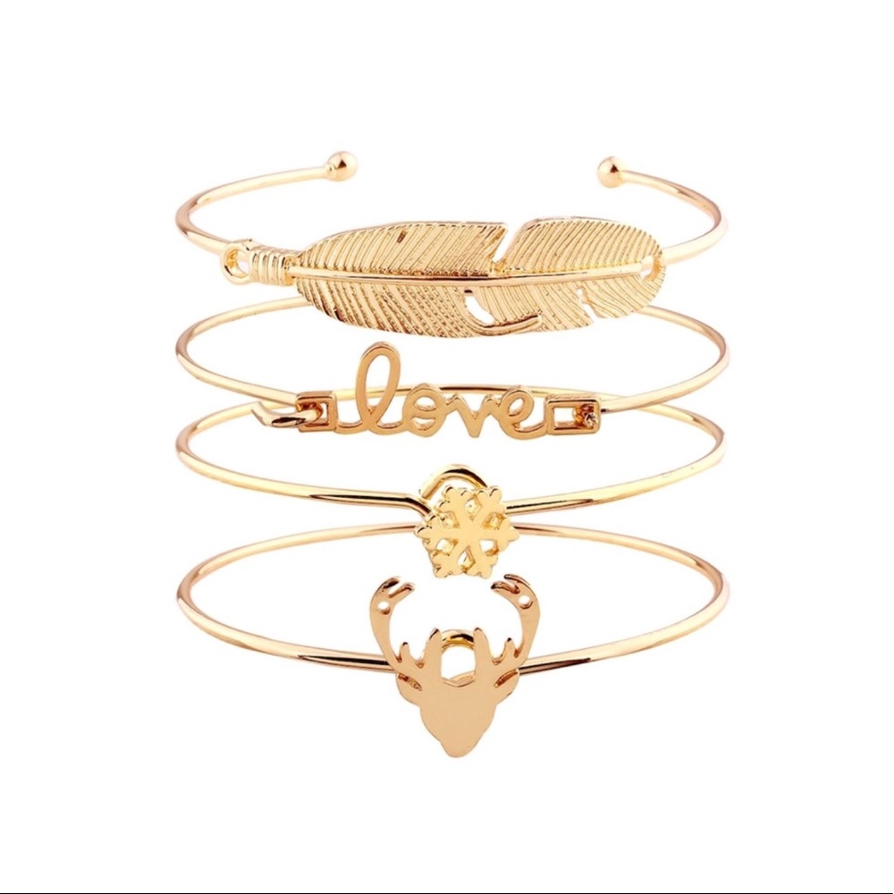4/$25 ✨ Gold Snowflake & Feather Bracelet Set of 4